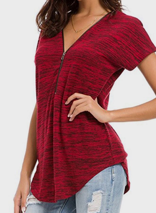 شاربدو بلوزة بأكمام قصيرة ورقبة على شكل الحرف V أحمر برغندي - Image 3