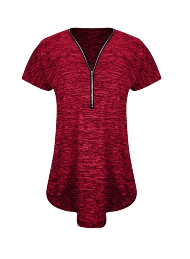 شاربدو بلوزة بأكمام قصيرة ورقبة على شكل الحرف V أحمر برغندي - Image 4