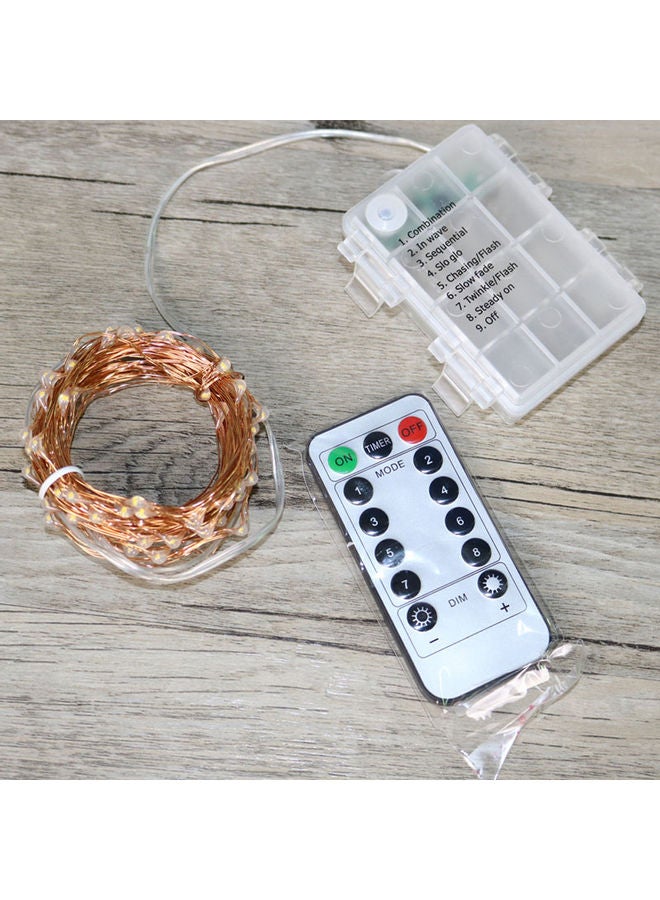 50-LED Copper Wire String Light With Remote Control And Battery Case Gold 5meter