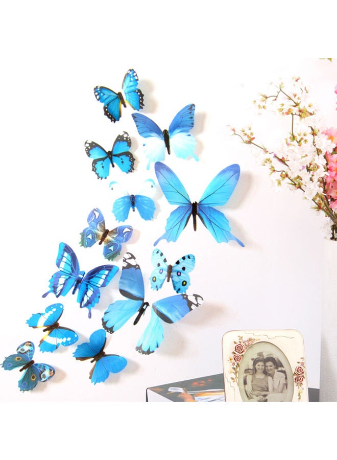 12-Piece Butterfly Shaped Wall Sticker Set Blue 