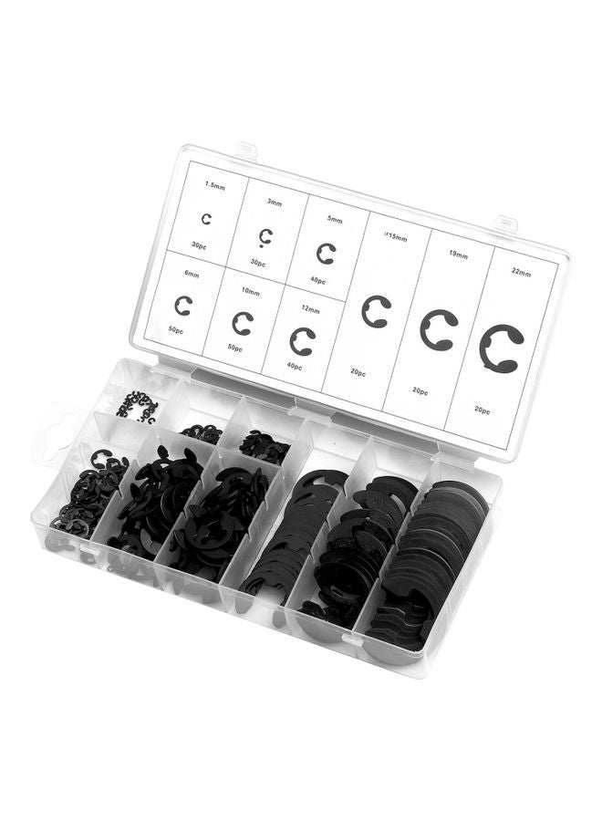 380 Piece 9 Sizes E Clip External Retaining Ring Assortment Set Black 22.70X3.00X10.90cm - Image 1