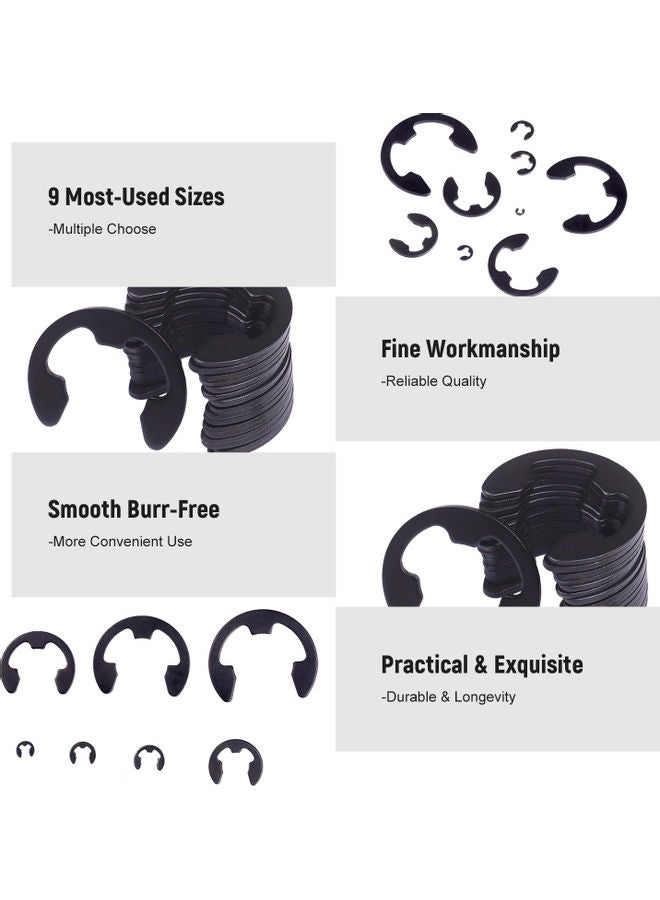 380 Piece 9 Sizes E Clip External Retaining Ring Assortment Set Black 22.70X3.00X10.90cm - Image 4