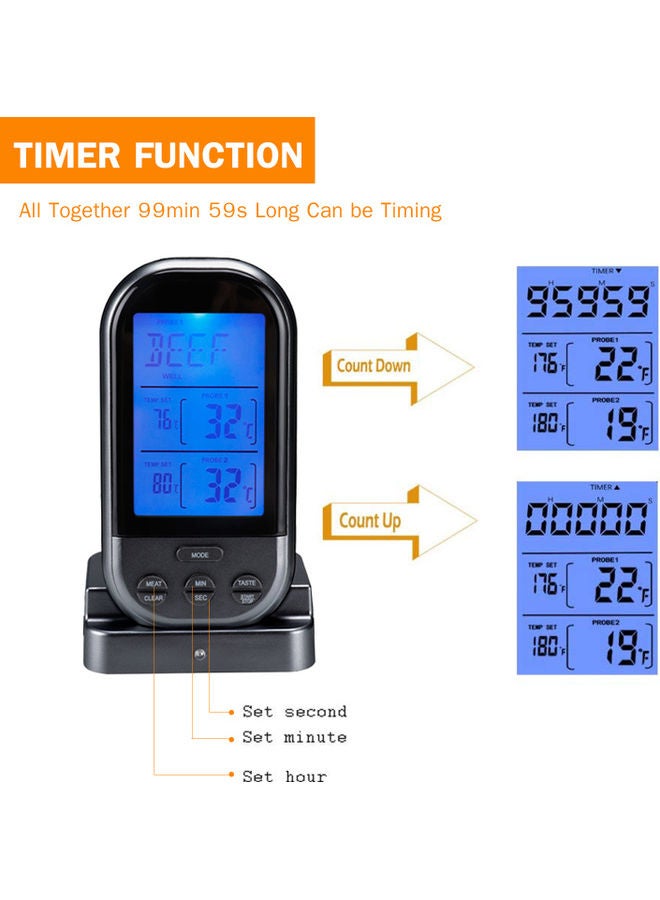 Wireless Meat Thermometer For Grilling With Dual Probe Food Cooking Thermometer Black 19.00X4.00X8.50cm - Image 5