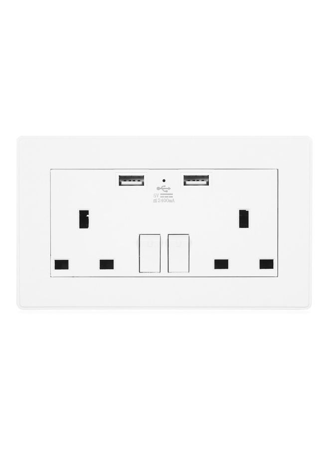 Dual Plug Socket With  USB Ports White 15x4.2x9cm - Image 1