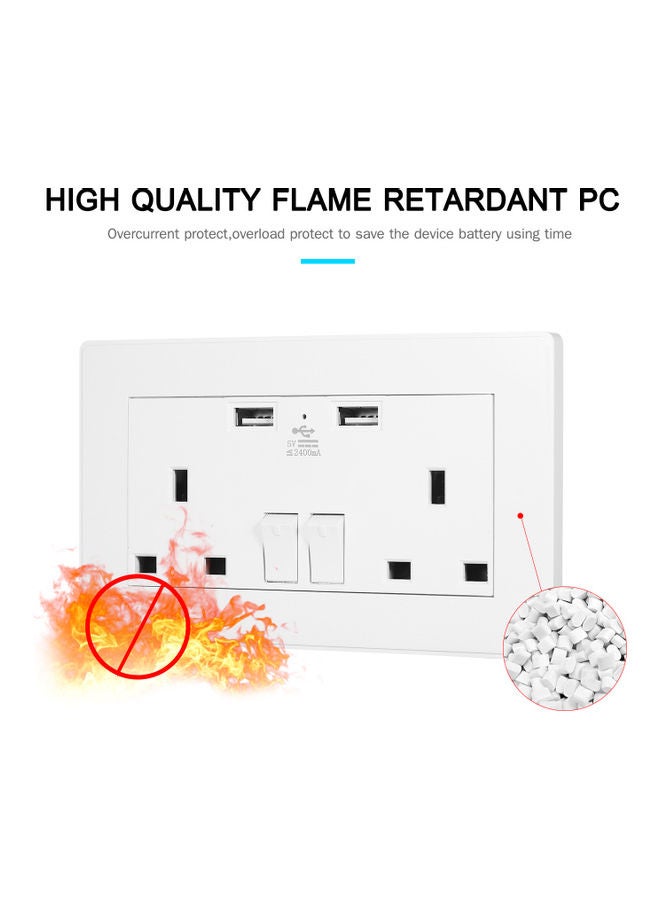 Dual Plug Socket With  USB Ports White 15x4.2x9cm - Image 3