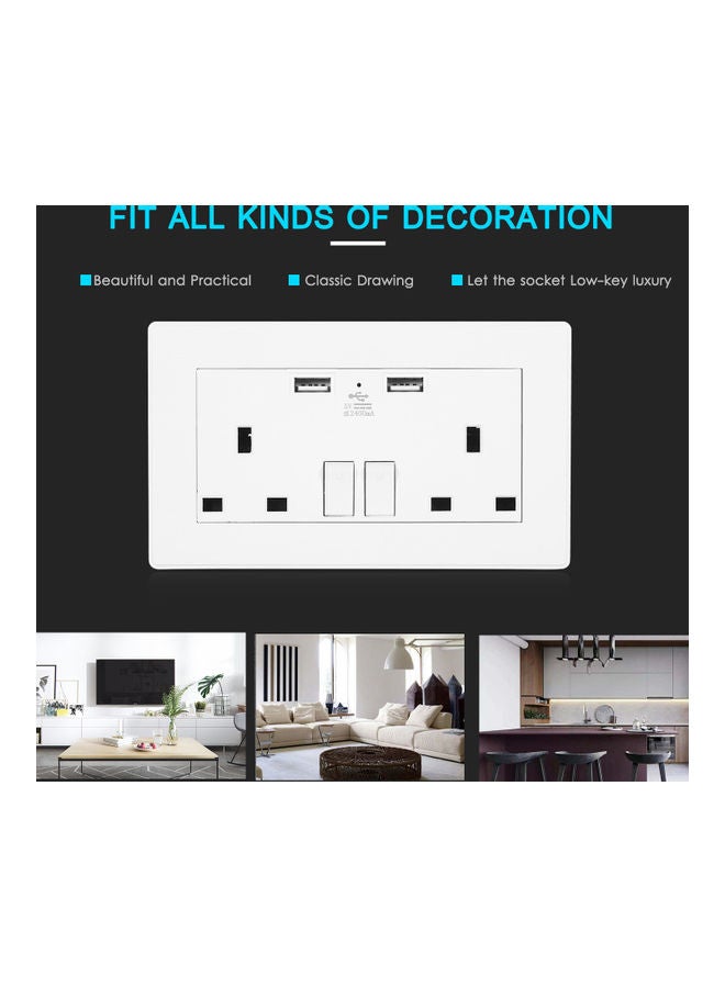 Dual Plug Socket With  USB Ports White 15x4.2x9cm - Image 4