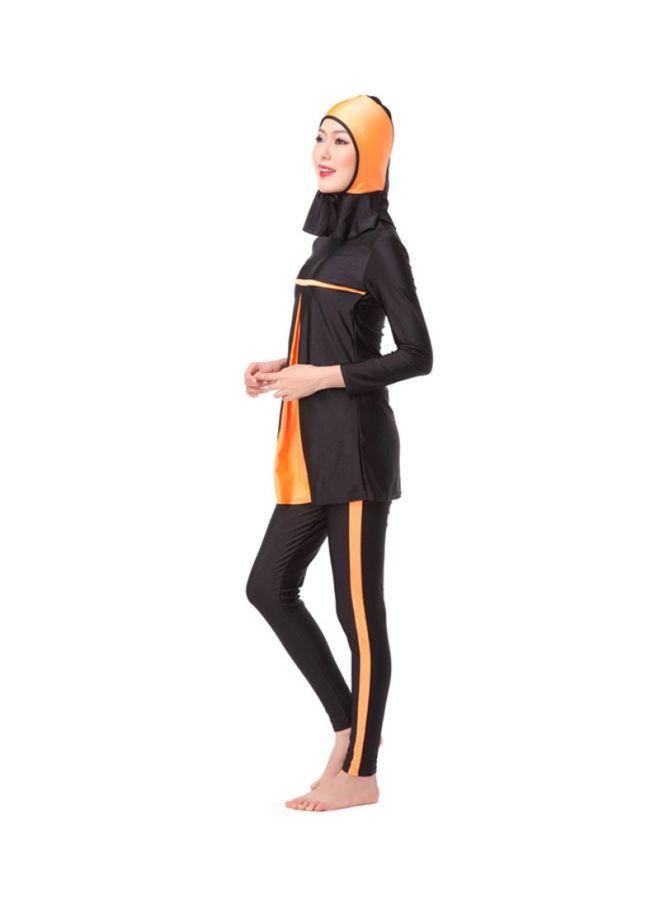 شاربدو طقم بوركيني بأكمام طويلة مكوّن من 3 قطع أسود/برتقالي  - Image 3