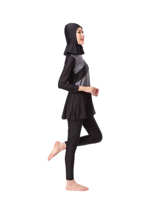 شاربدو طقم بوركيني بأكمام طويلة مكوّن من 3 قطع أسود/ رمادي  - Image 3