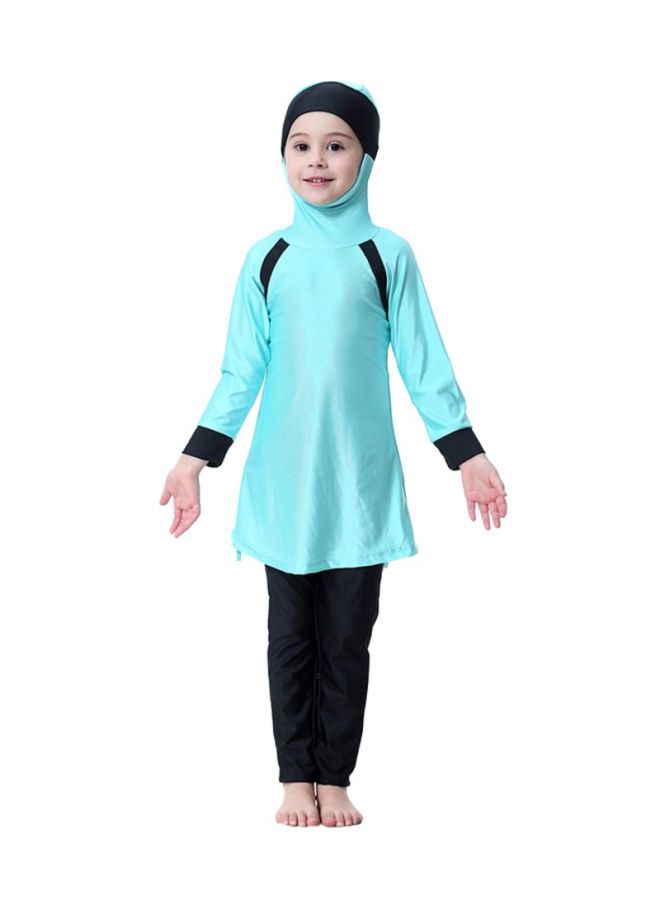 شاربدو طقم بوركيني بأكمام طويلة وقبعة رأس مكوّن من قطعتين أزرقأسود  - Image 1