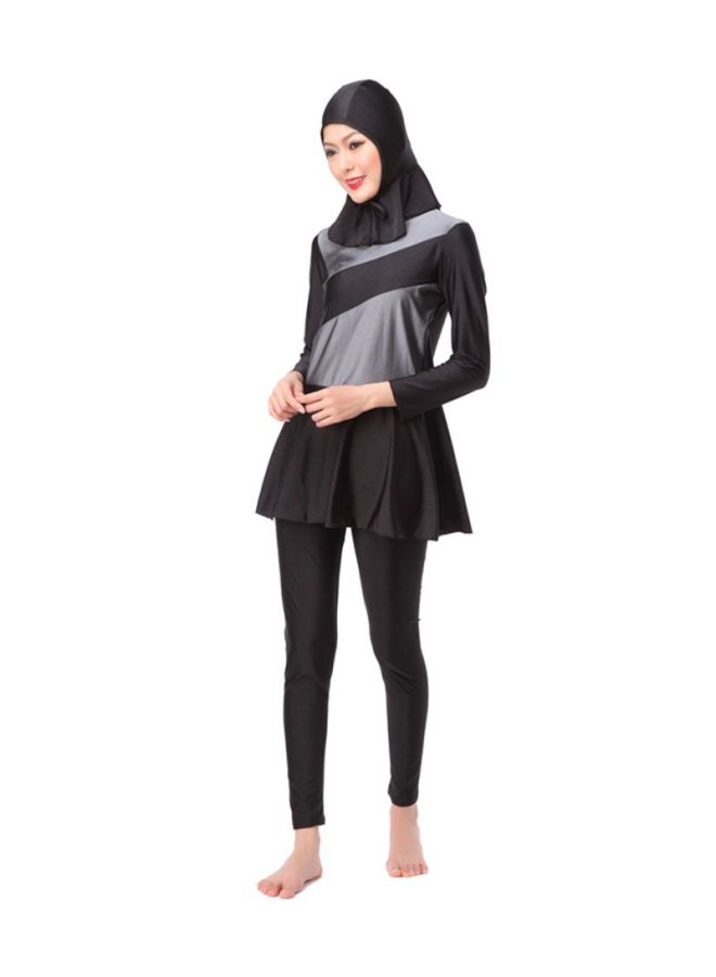 شاربدو طقم بوركيني بأكمام طويلة مكوّن من 3 قطع أسود/ رمادي  - Image 1