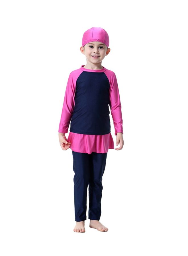 شاربدو طقم بوركيني بأكمام طويلة مكوّن من 3 قطع أزرق داكن/وردي  - Image 1