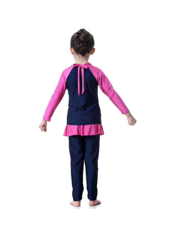 شاربدو طقم بوركيني بأكمام طويلة مكوّن من 3 قطع أزرق داكن/وردي  - Image 2