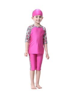 Sharpdo 3-Piece Short Sleeve Flower Pattern Burkini Pink/Green/Red  - Image 1