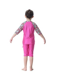Sharpdo 3-Piece Short Sleeve Flower Pattern Burkini Pink/Green/Red  - Image 2