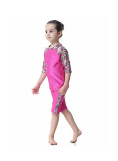 Sharpdo 3-Piece Short Sleeve Flower Pattern Burkini Pink/Green/Red  - Image 3