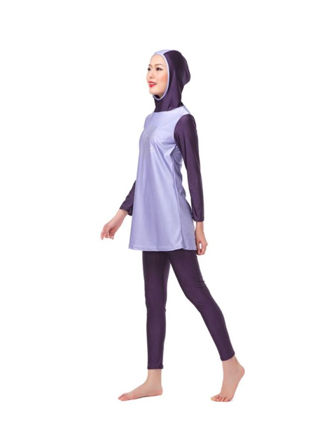 Sharpdo - 2-Piece Long Sleeve Hooded Neck Burkini Purple - Image 1