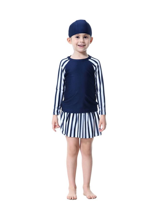 Sharpdo 3-Piece Long Sleeve Strip Pattern Burkini Navy Blue/White - Image 1