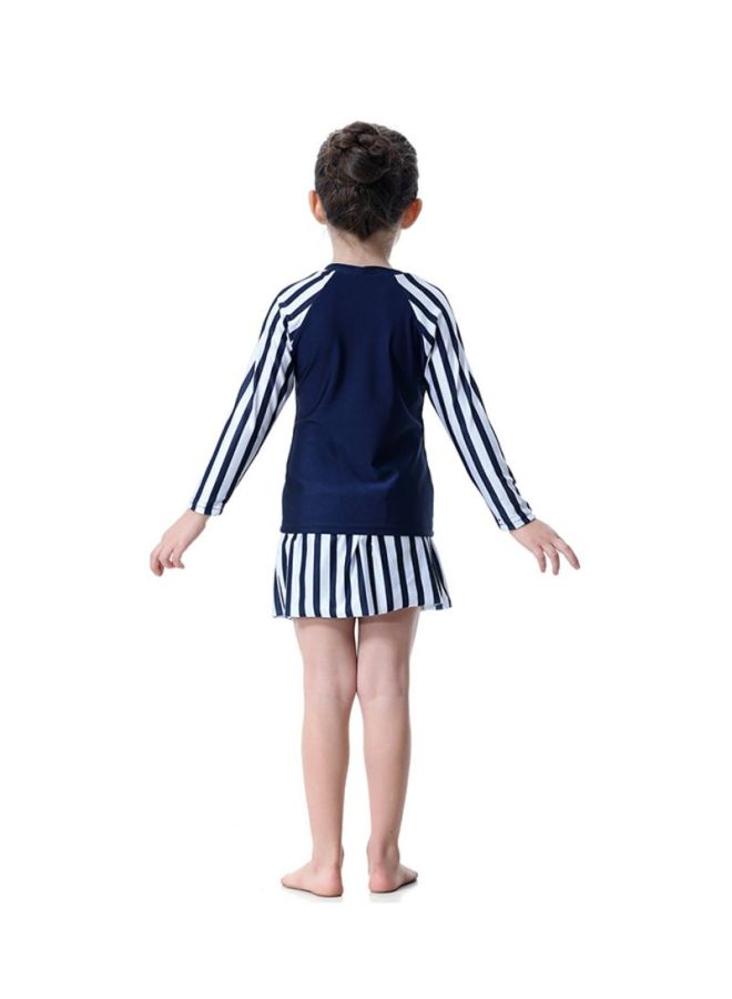 Sharpdo 3-Piece Long Sleeve Strip Pattern Burkini Navy Blue/White - Image 2