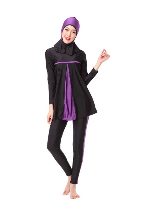 شاربدو طقم بوركيني بأكمام طويلة مكوّن من 3 قطع بنفسجي/ أسود  - Image 1