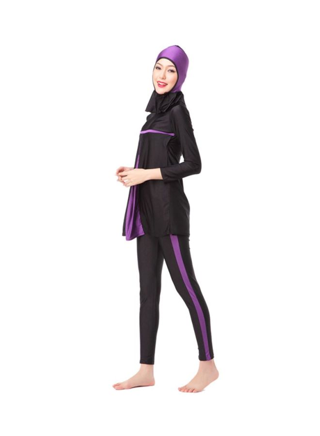 شاربدو طقم بوركيني بأكمام طويلة مكوّن من 3 قطع بنفسجي/ أسود  - Image 3