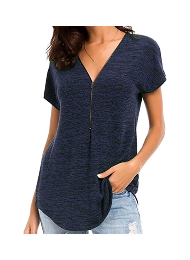 Sharpdo V-Neck Short Sleeve Blouse Blue  - Image 3