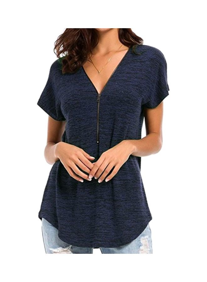 Sharpdo V-Neck Short Sleeve Blouse Blue  - Image 1