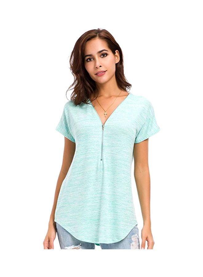 شاربدو بلوزة بأكمام قصيرة ورقبة على شكل الحرف V أزرق سماوي - Image 1