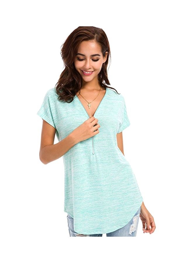شاربدو بلوزة بأكمام قصيرة ورقبة على شكل الحرف V أزرق سماوي - Image 3