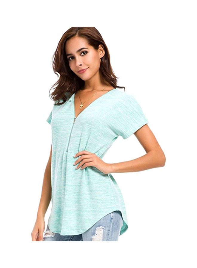 شاربدو بلوزة بأكمام قصيرة ورقبة على شكل الحرف V أزرق سماوي - Image 4