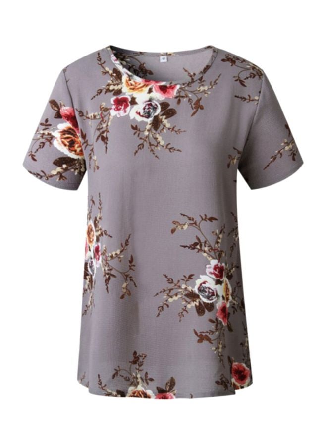 شاربدو بلوزة بوليستر مزينة بطبعات رمادي/بني/أحمر - Image 2