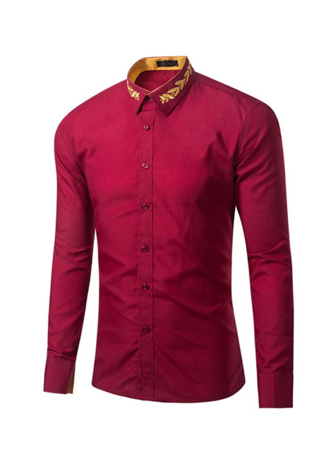 شاربدو قميص برقبة بطوق كستنائي/أصفر - Image 1