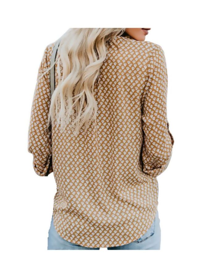 Sharpdo Round-Neck Print Casual Long-Sleeved Shirt Beige/White  - Image 2