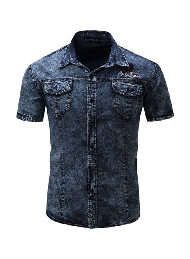 Sharpdo Collared Neck Shirt Blue - Image 1