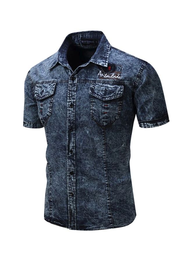 Sharpdo Collared Neck Shirt Blue - Image 3