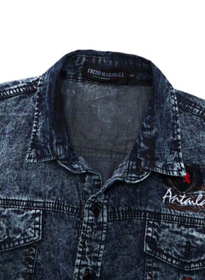 Sharpdo Collared Neck Shirt Blue - Image 4
