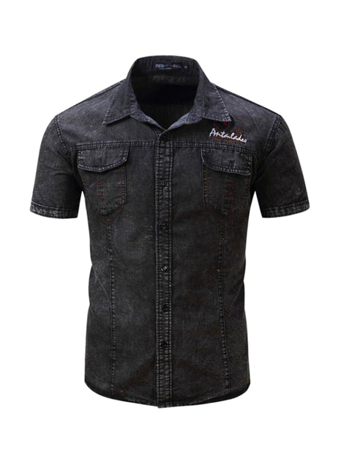 Sharpdo Collared Neck Shirt Black - Image 1