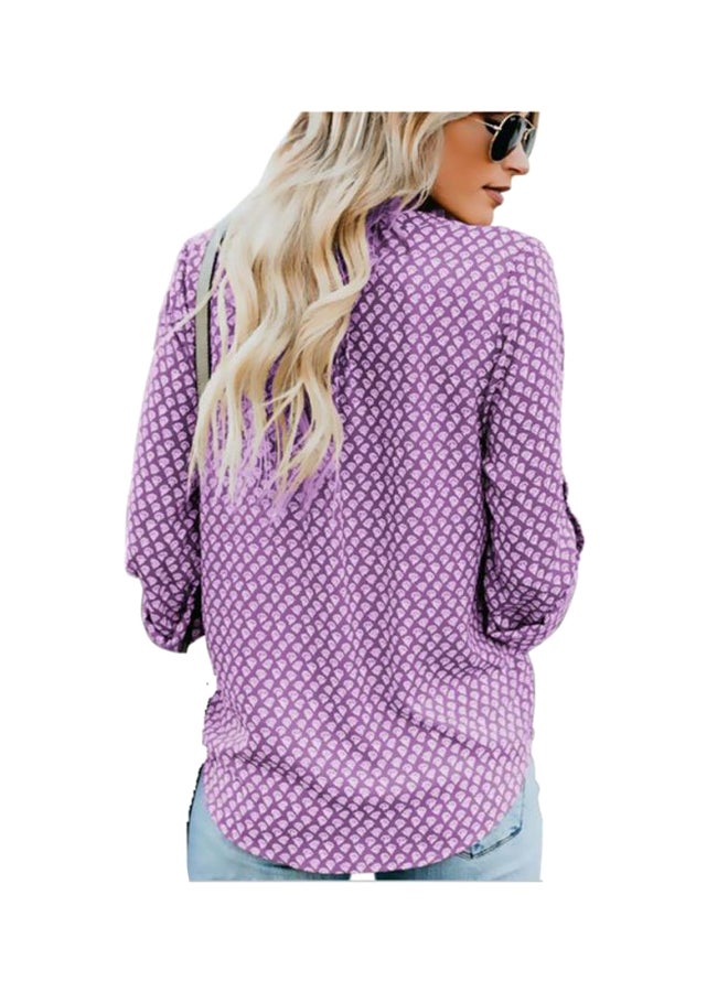 Sharpdo Round-Neck Print Casual Long-Sleeved Shirt Purple/White - Image 2