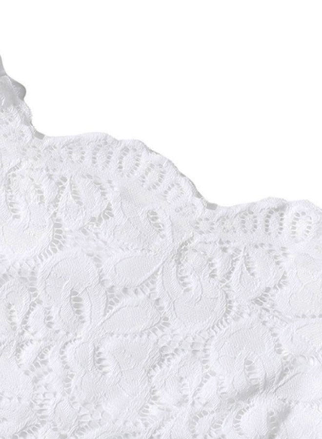 Sharpdo - Off Shoulder Lace Dress With Waist Band White - Image 1