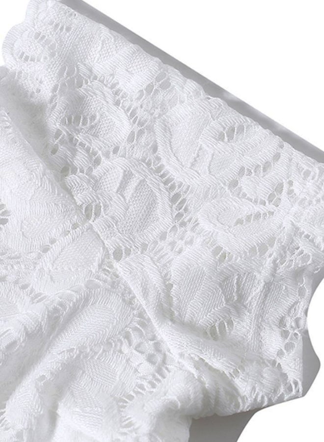 Sharpdo - Off Shoulder Lace Dress With Waist Band White - Image 1