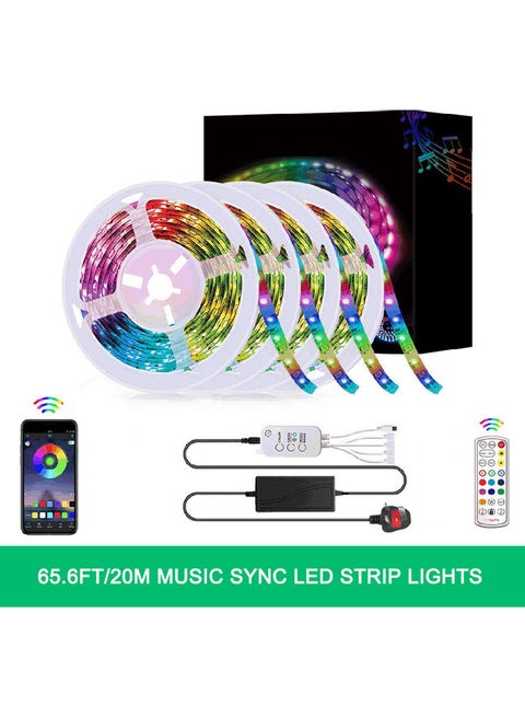 4-Piece RGB Color Changing LED Strip Light With Remote Control Multicolour 20meter