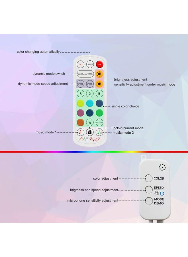 4-Piece RGB Color Changing LED Strip Light With Remote Control Multicolour 20meter