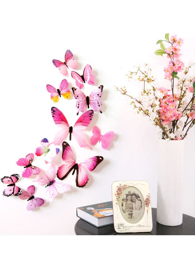 12-Piece Butterfly Shaped Wall Sticker Set Pink - Image 1
