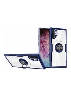 Armor Protective Carbon Fiber Back Case With 360 Rotation Finger Ring Holder For Samsung Galaxy Note 10 Plus Clear/Blue