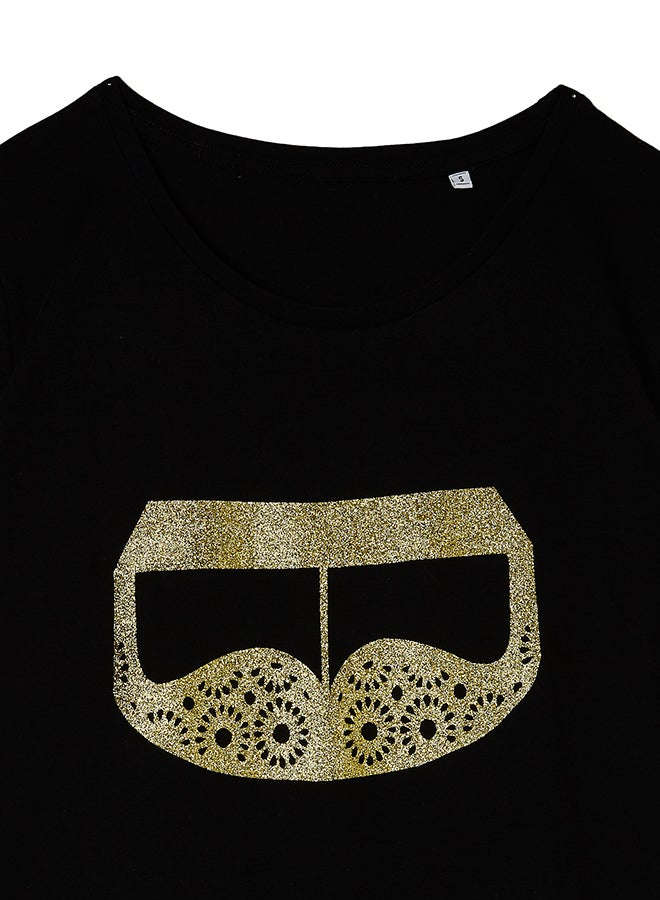 بي&سي تيشيرت كاجوال بقصة ضيقة أسود/ذهبي - Image 3