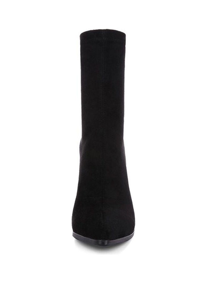 Zipper Suede Elastic Tube Boots Black
