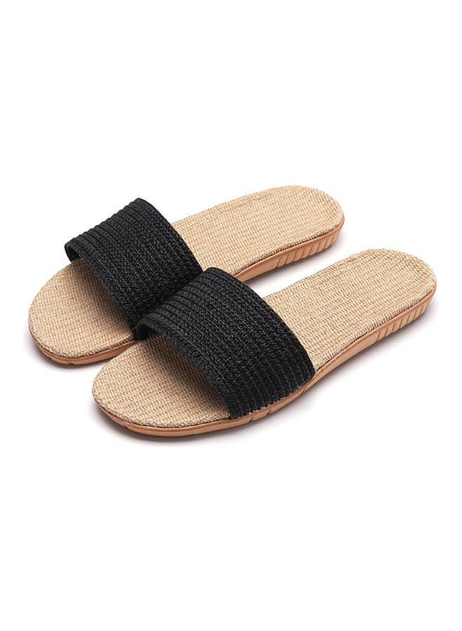 Linen Slippers Black/Beige - Image 1