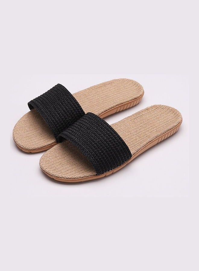 Linen Slippers Black/Beige - Image 1