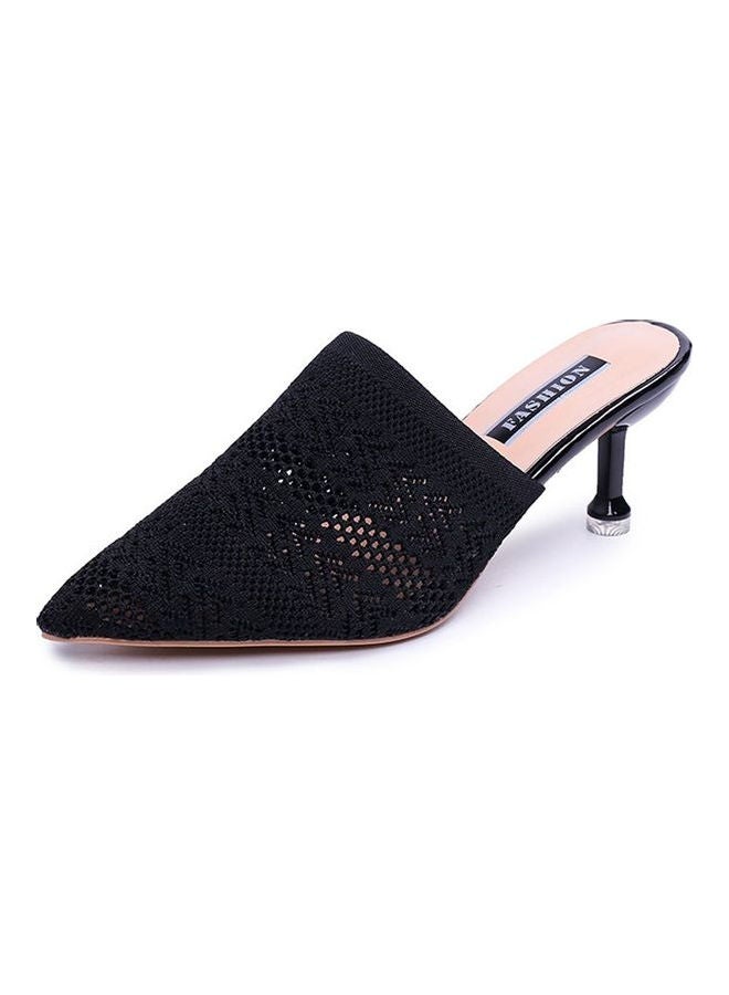 Generic - Fashionable Knitted Solid High Heels Sandals Black - Image 1