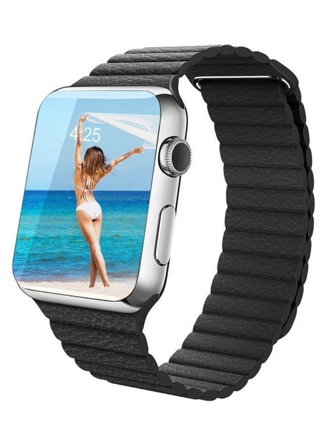 Magnetic Loop Genuine Leather Smartwatch Band For Smartwatch Series 1/2/3 Black