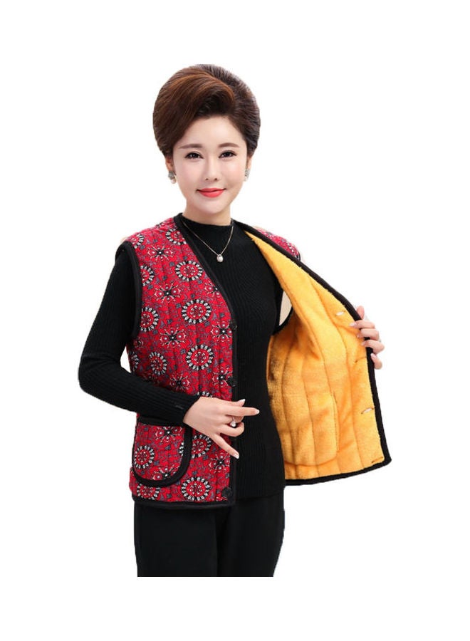 Sleeveless Fleece Waistcoat Red Flower